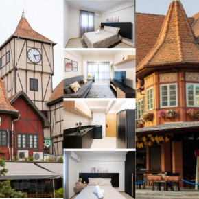 Localização Central! A 450 metros da Vila Germânica Loft com Piscina, Ar-Condicionado, Wi-Fi, Cozinha completa, Garagem Privativa, Espaço Zen, Academia, Sauna, e Mercadinho 24h